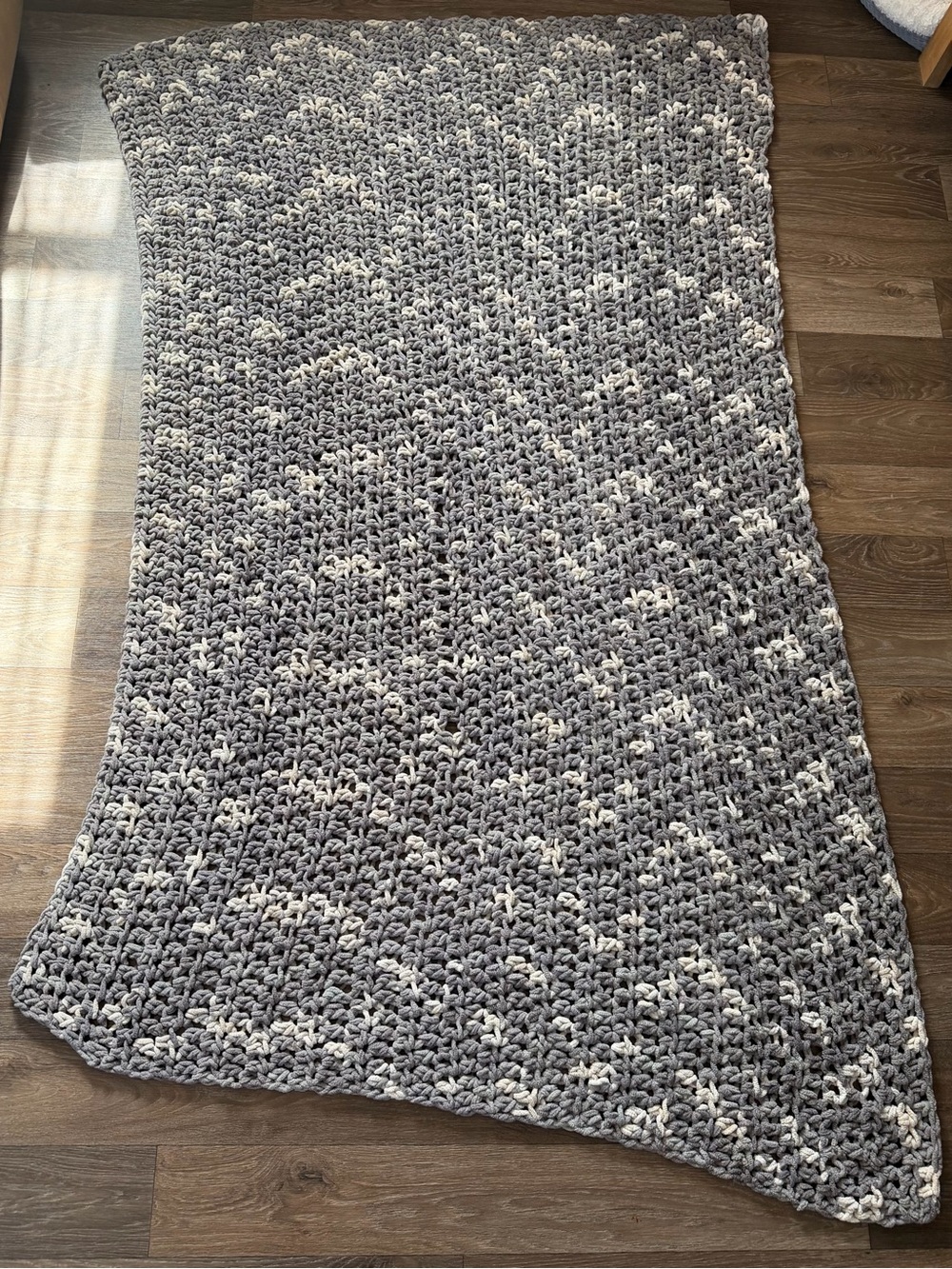 Oversized Handmade Gray Crocheted Blanket